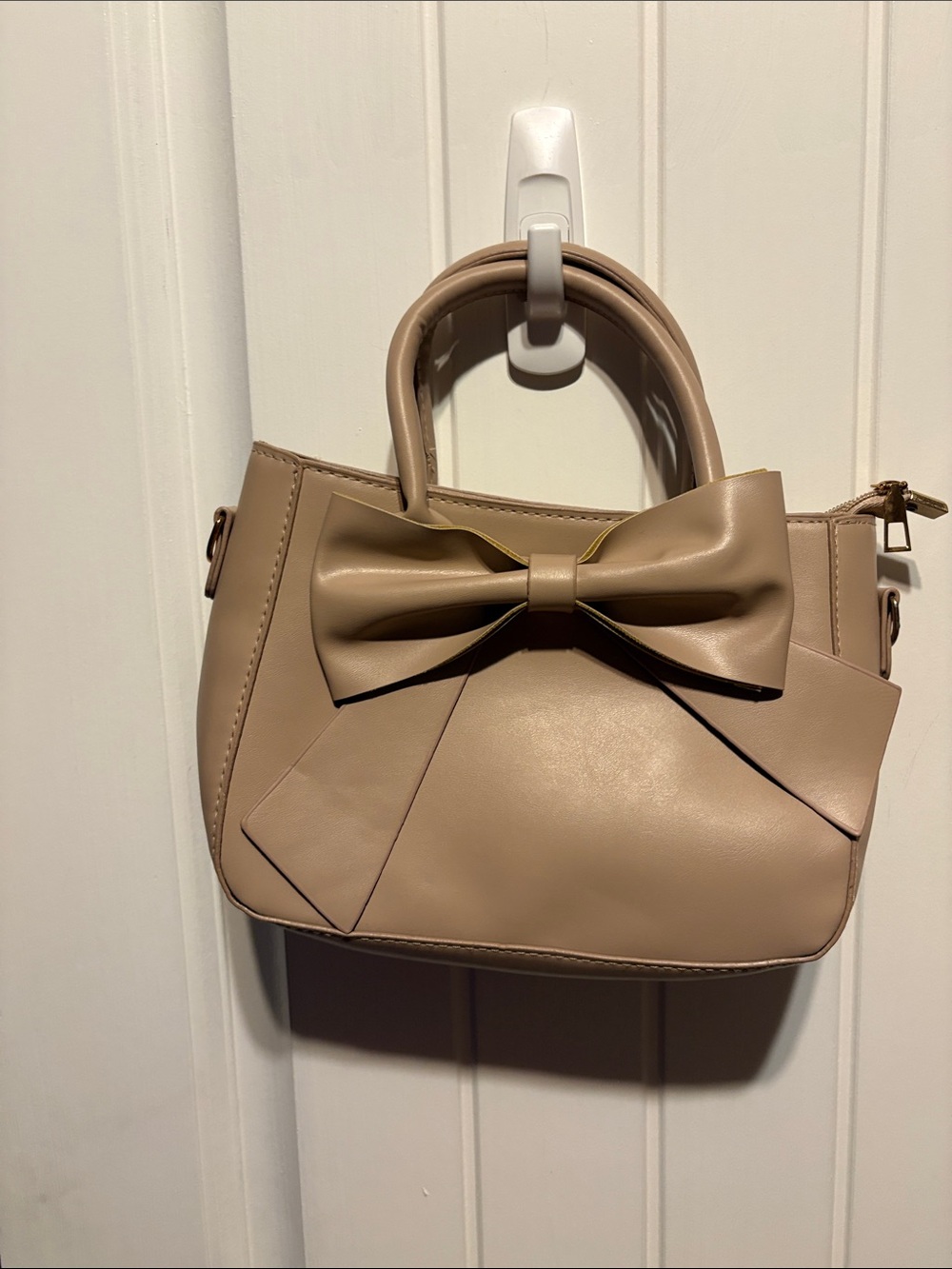 Beige Bow Accent Top-Handle Satchel - Women Bags